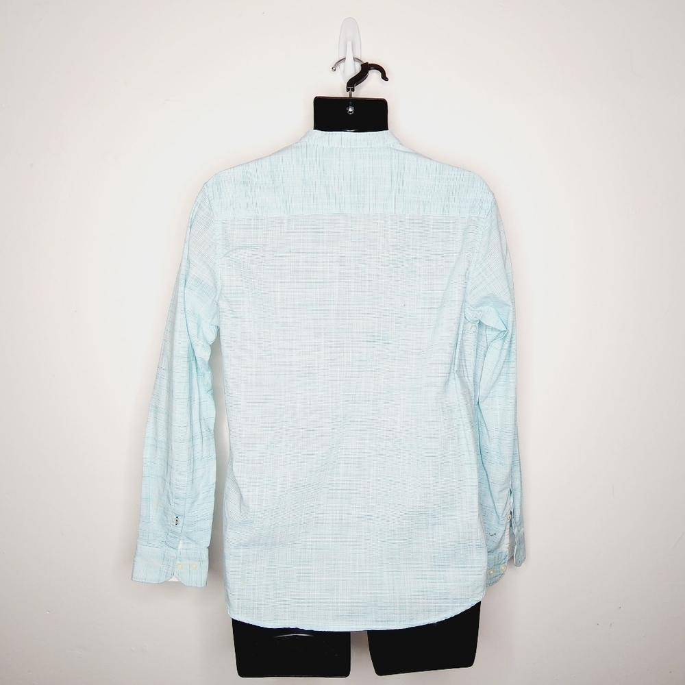 Netplay Heritage Workwear Colarless Casual Button Down Shirt - Blue - Picture 5 of 7